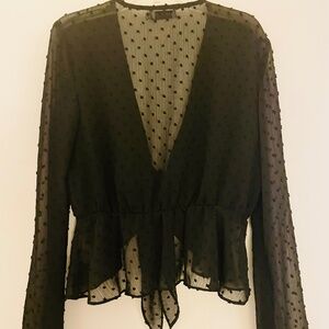 NWOT Eight Paris Sheer Black Tie-up Blouse
